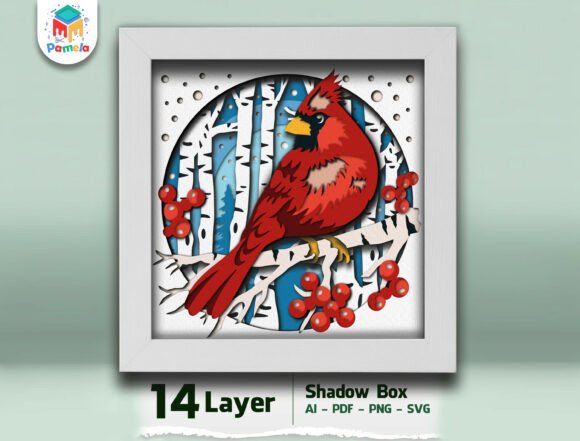 Cardinal Bird Shadow Box 3D SVG for Festive Branding