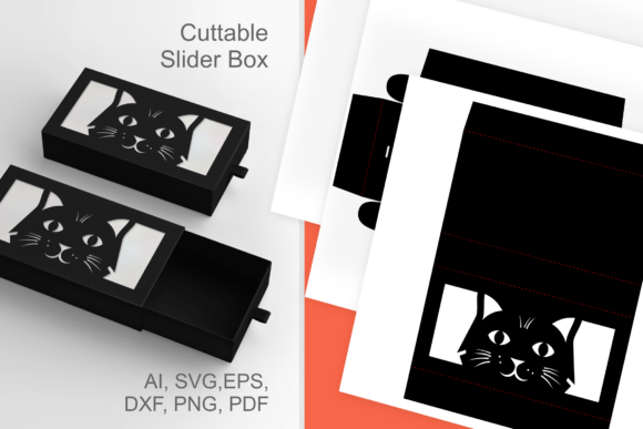 Cat Face Cutout - Slive Drawer Favor Box for Halloween 3D SVG