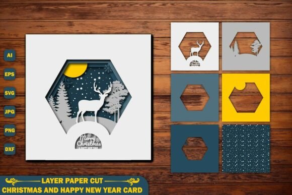 Christmas 3D SVG: Winter Reindeer Layered Paper Cut File
