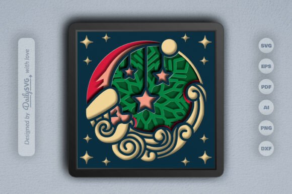 Crescent Moon of Santa 3D SVG for Christmas Crafting