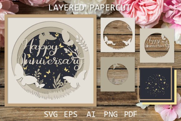 Happy Anniversary Layered Papercut Card: A 3D SVG for Shadow Boxes