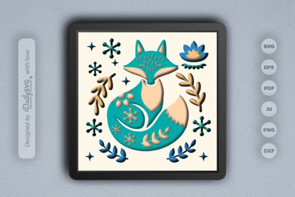 Snowy Fox Folk Art Layered Papercut: A 3D SVG for Unique Branding